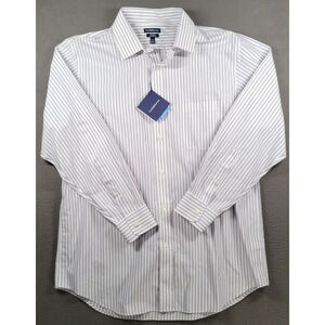 Croft Barrow Dress Shirt Mens 16 1/12 32/33 White Striped No Iron Classic Fit